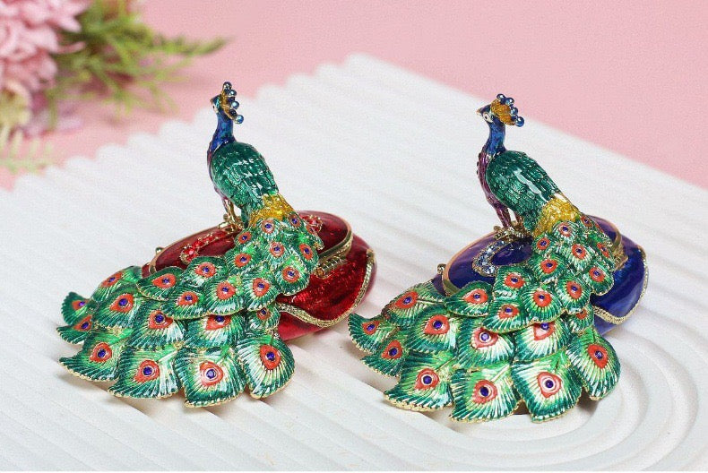 Hand Enameled Jewelry Box- Peacock(9*7*6.5 cm/3.5*2.8*2.6 inch)