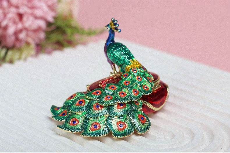 Hand Enameled Jewelry Box- Peacock(9*7*6.5 cm/3.5*2.8*2.6 inch)