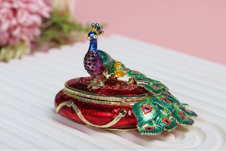 Hand Enameled Jewelry Box- Peacock(9*7*6.5 cm/3.5*2.8*2.6 inch)