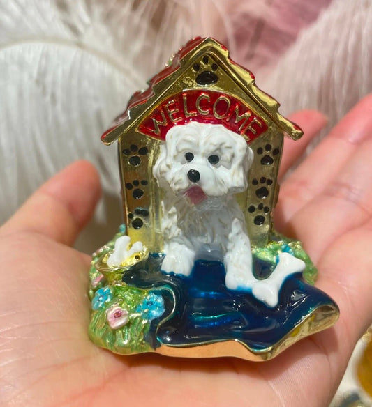 Hand Enameled Jewelry Box- Doghouse