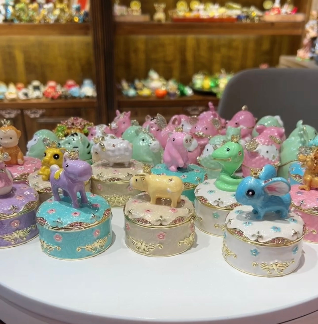 Hand Enameled Jewelry Box- Little Animals with Golden Crown(5.5*5.5*7 cm/2.2*2.2*2.8 inch)