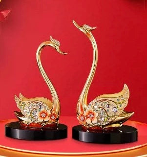 Hand Enameled Ornament- A Pair of Swan(Small(12*19*8 cm/4.7*7.5*3.1 inch)+Large(12*22*8 cm/4.7*8.7*3.1 inch))