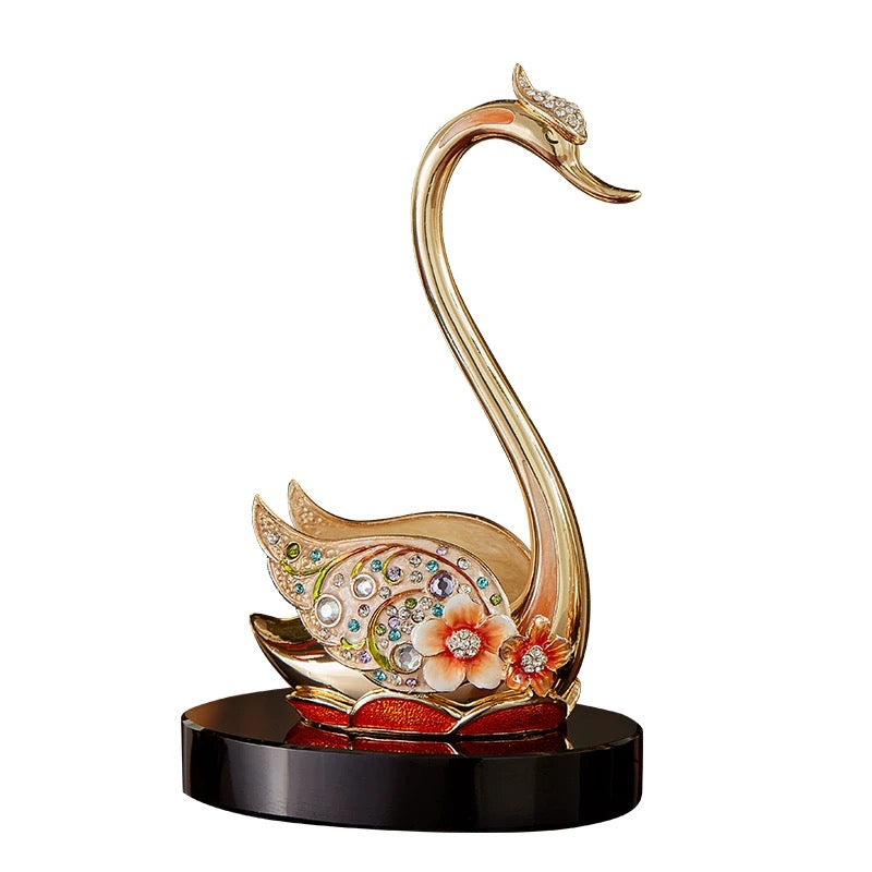 Hand Enameled Ornament- A Pair of Swan(Small(12*19*8 cm/4.7*7.5*3.1 inch)+Large(12*22*8 cm/4.7*8.7*3.1 inch))