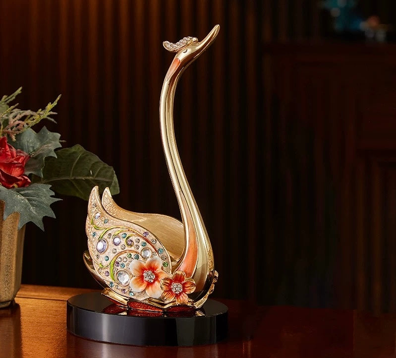 Hand Enameled Ornament- A Pair of Swan(Small(12*19*8 cm/4.7*7.5*3.1 inch)+Large(12*22*8 cm/4.7*8.7*3.1 inch))