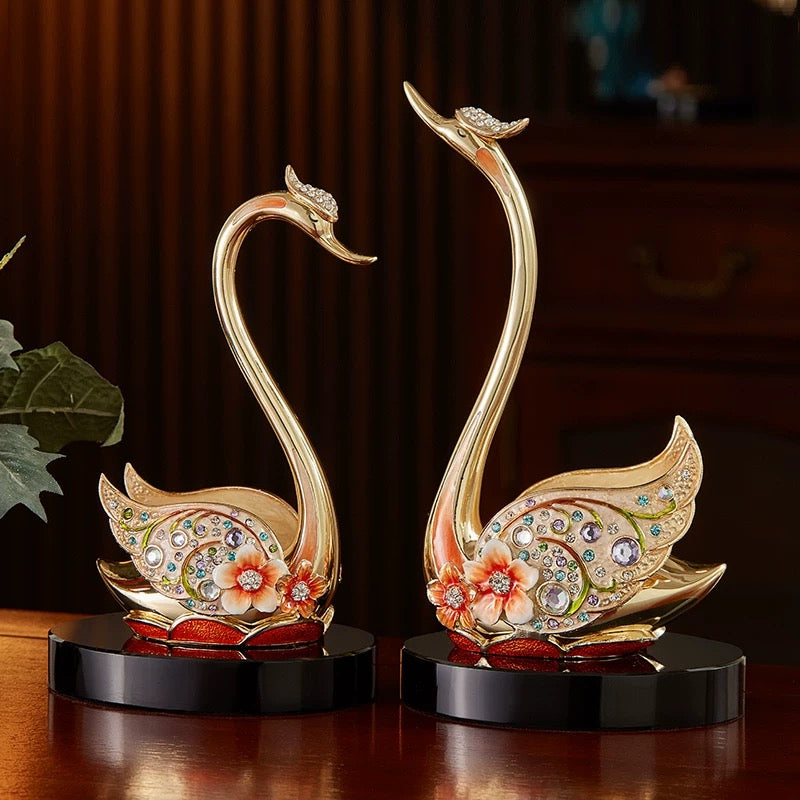 Hand Enameled Ornament- A Pair of Swan(Small(12*19*8 cm/4.7*7.5*3.1 inch)+Large(12*22*8 cm/4.7*8.7*3.1 inch))