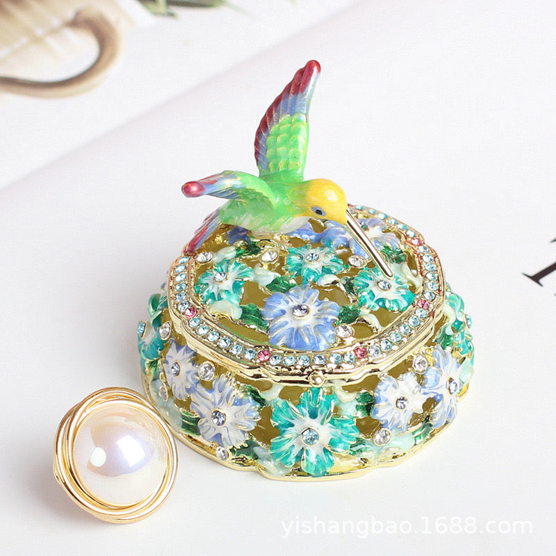 Hand Enameled Jewelry Box- Hummingbird(5.5*5 cm/2.2*2 inch)