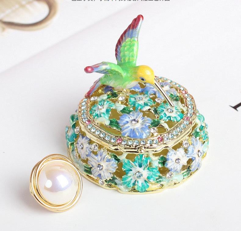 Hand Enameled Jewelry Box- Hummingbird(5.5*5 cm/2.2*2 inch)