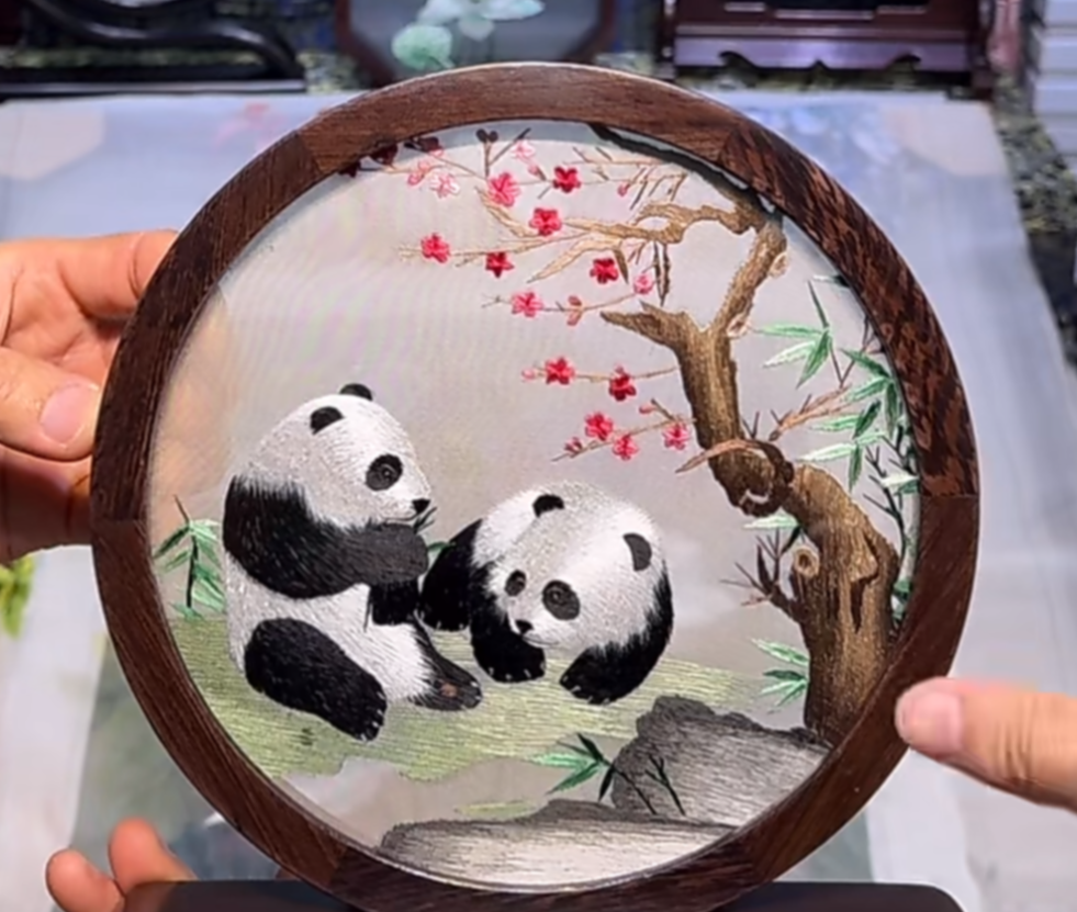 Double-sided Embroidery Ornament- Panda with Flower