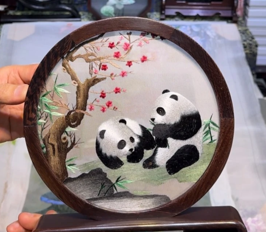 Double-sided Embroidery Ornament- Panda with Flower