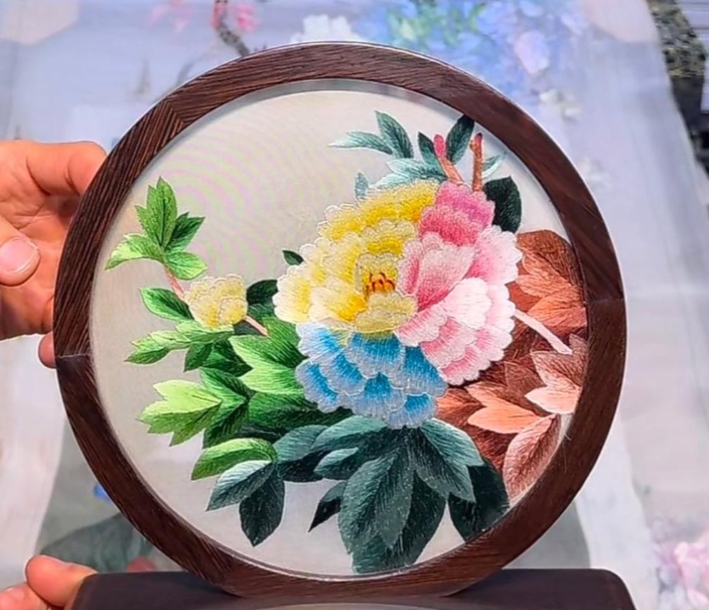 Double-sided Embroidery Ornament- Multicolor Peony