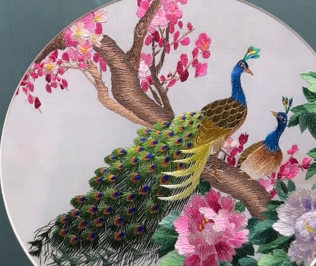 Double-sided Embroidery Ornament- Peacock and Flower