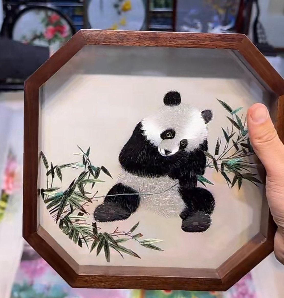 Double-sided Embroidery Ornament- Big Panda with Bamboo