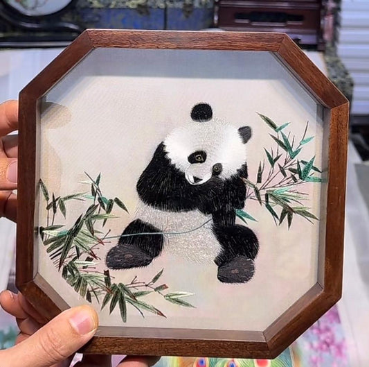 Double-sided Embroidery Ornament- Big Panda with Bamboo