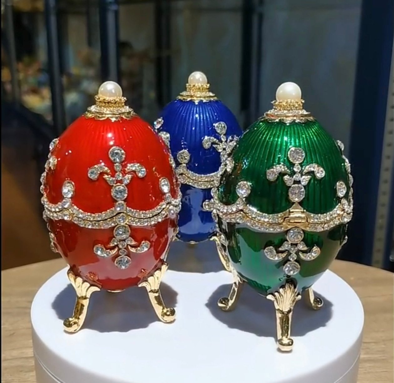 Hand Enameled Jewelry Box- Faberge Egg(9.5*5 cm/3.7*2 inch)