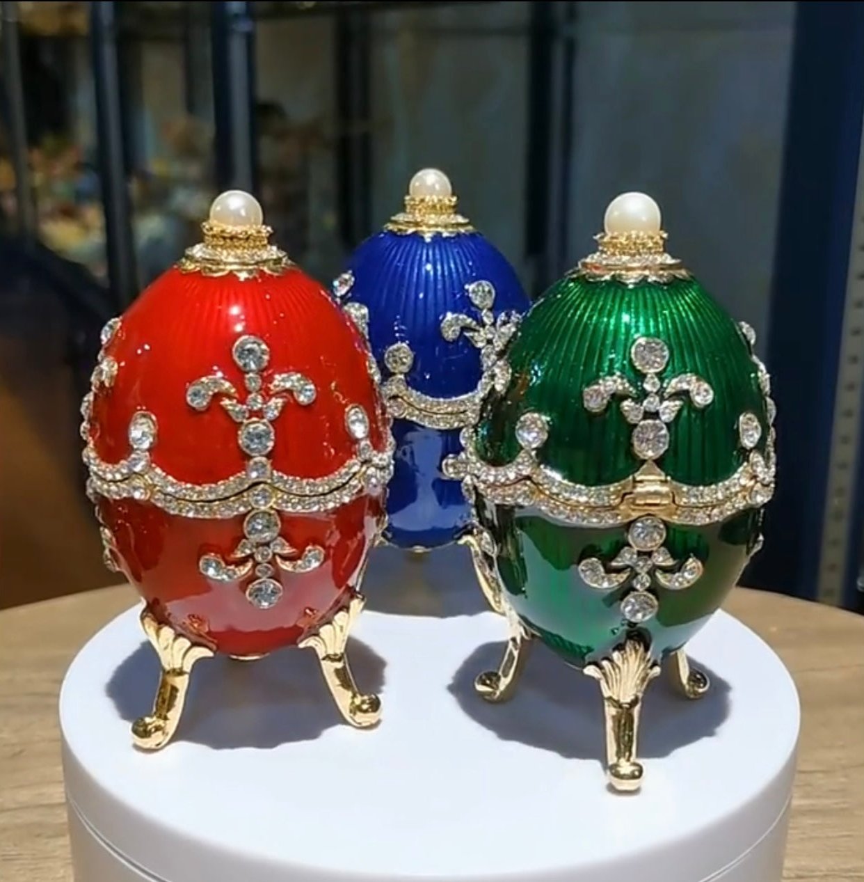 Hand Enameled Jewelry Box- Faberge Egg(9.5*5 cm/3.7*2 inch)