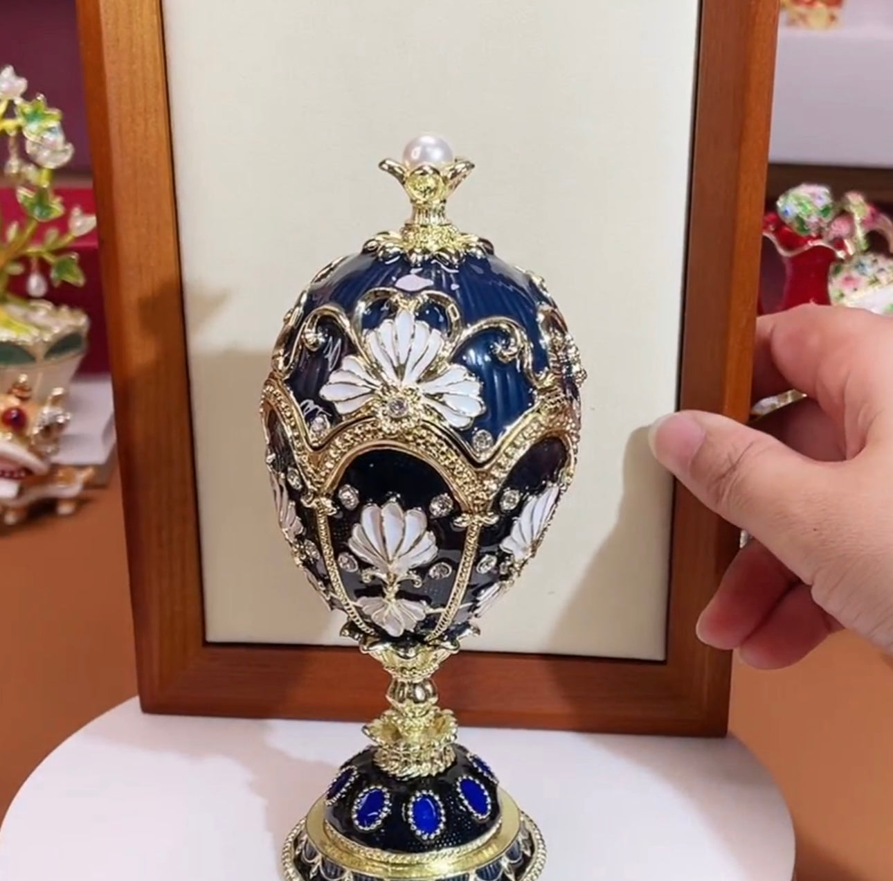 Hand Enameled Jewelry Box- Faberge Egg(15.5*6 cm/6.1*2.4 inch)