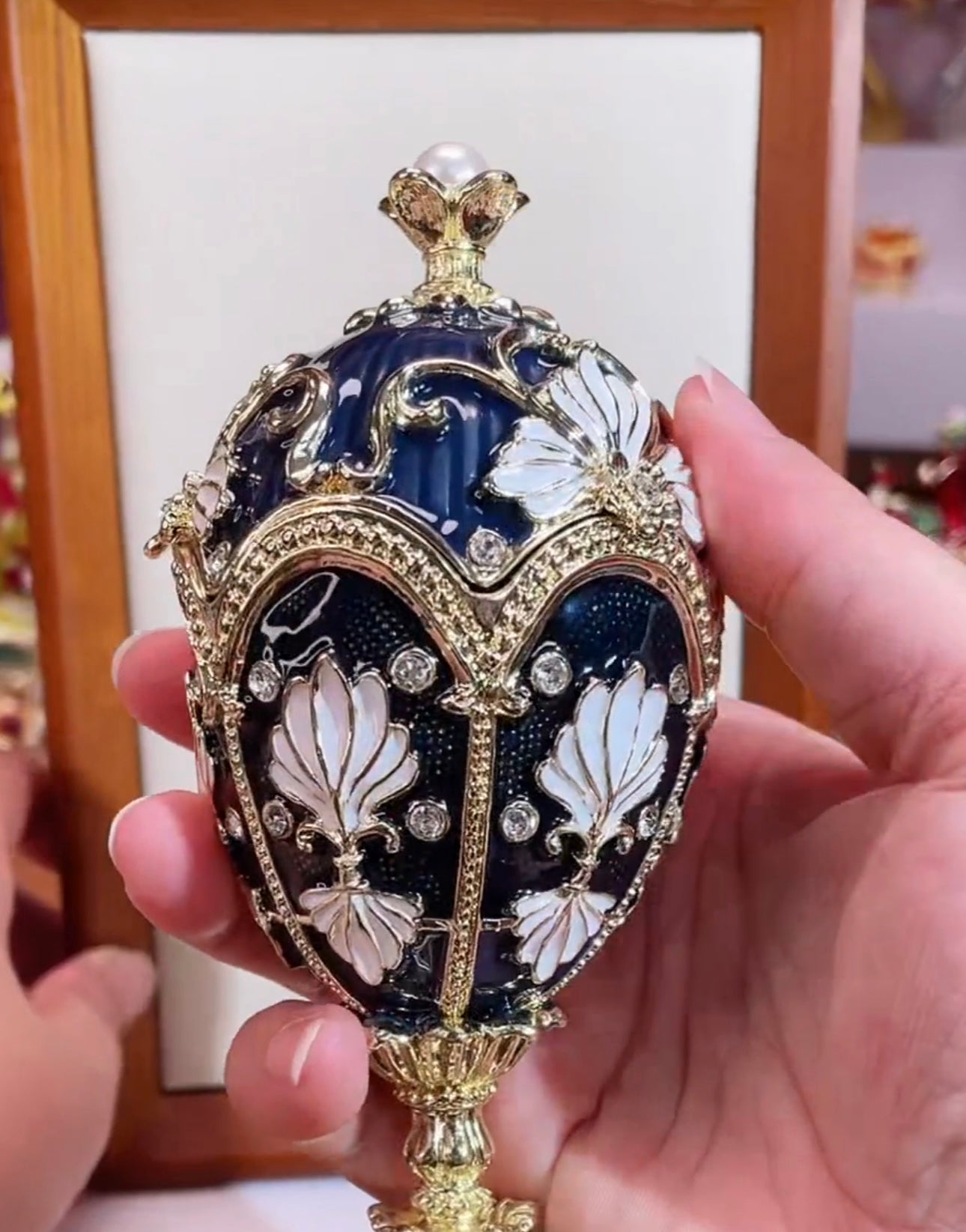 Hand Enameled Jewelry Box- Faberge Egg(15.5*6 cm/6.1*2.4 inch)