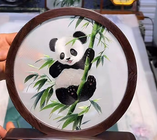 Double-sided Embroidery Ornament- Little Panda with Bamboo