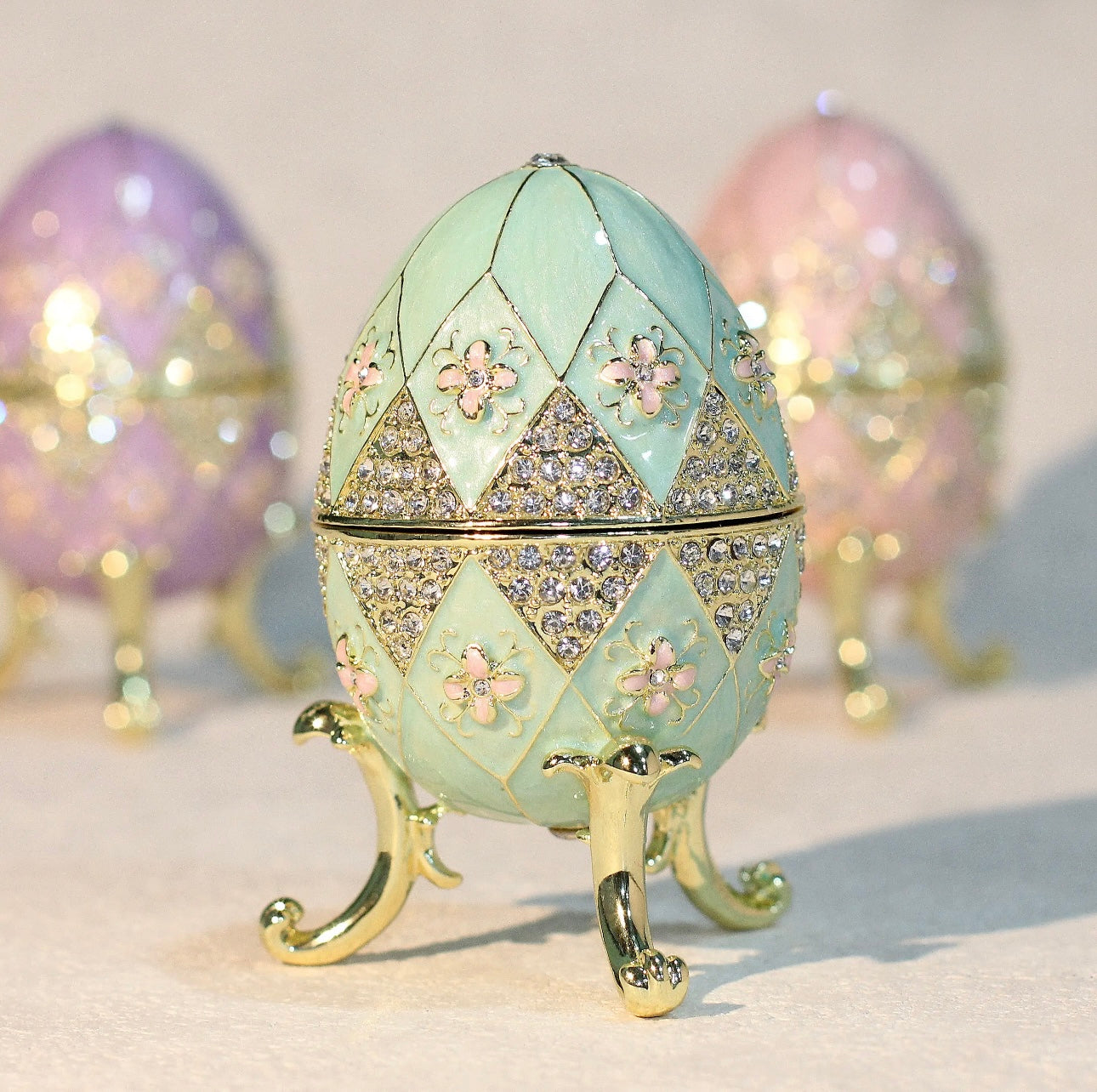 Hand Enameled Jewelry Box- Faberge Egg(6.5*9.5 cm/2.6*3.7 inch)