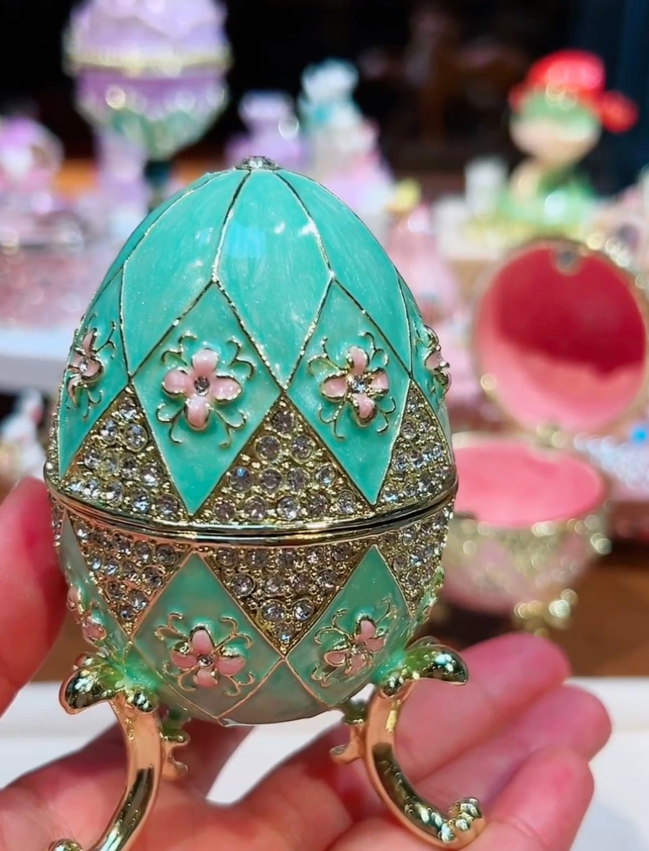 Hand Enameled Jewelry Box- Faberge Egg(6.5*9.5 cm/2.6*3.7 inch)