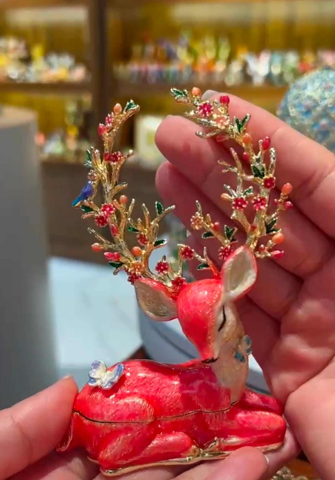 Hand Enameled Jewelry Box- Deer with Flowers(8*3.5*12 cm/3.1*1.4*4.7 inch)