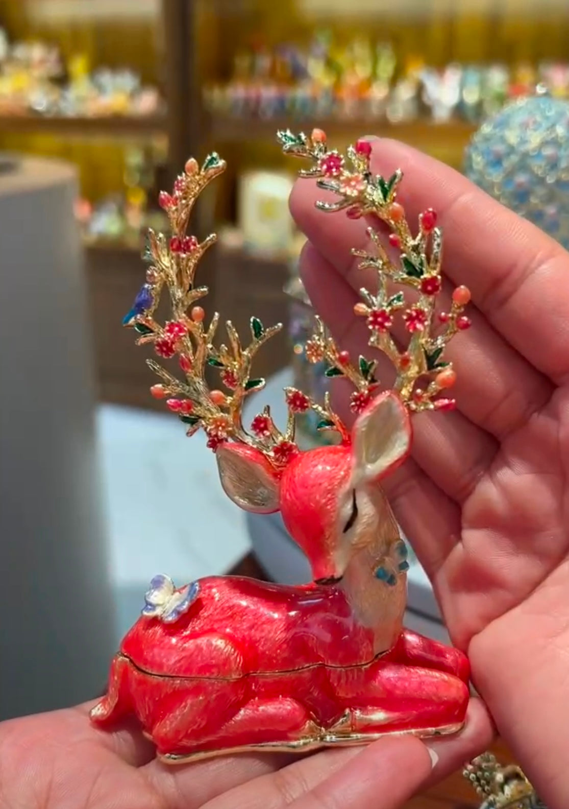 Hand Enameled Jewelry Box- Deer with Flowers(8*3.5*12 cm/3.1*1.4*4.7 inch)