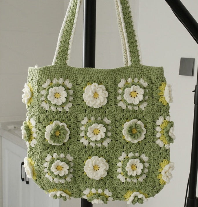 Green & White Flower Shoulder Bag