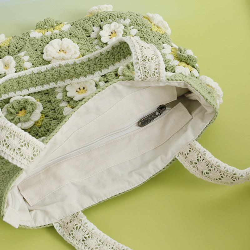 Green & White Flower Shoulder Bag