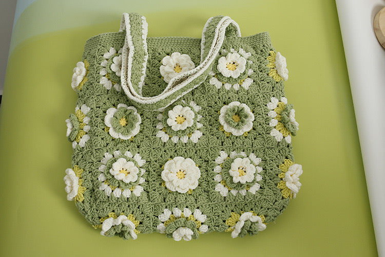 Green & White Flower Shoulder Bag