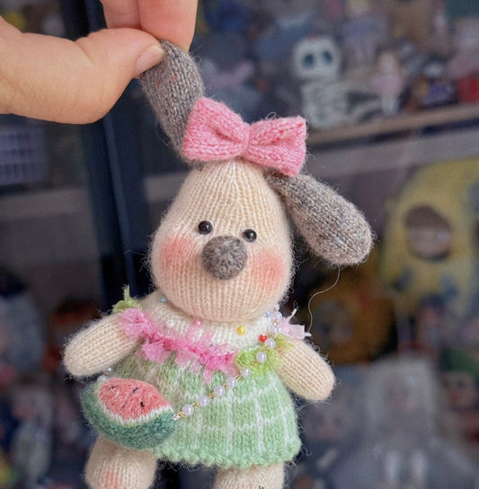 Knitted Dog with Watermelon Bag(10 cm/3.9 inch)