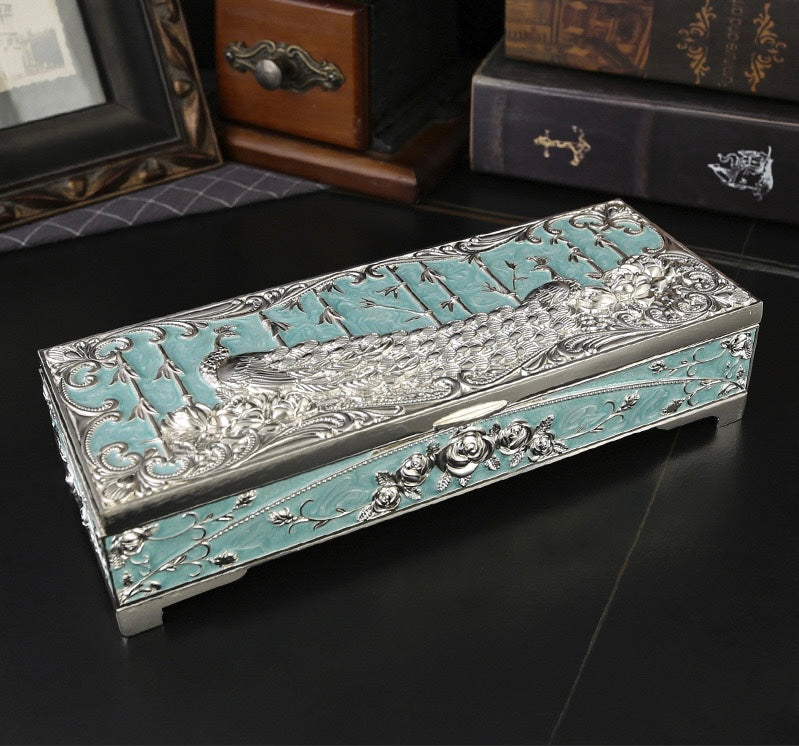 Hand Enameled Jewelry Box- Peacock Square Box(22.5*8.5*5 cm/8.9*3.3*2 inch)