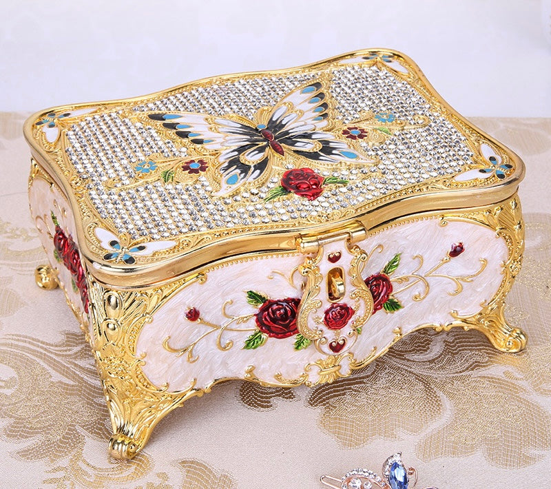 Hand Enameled Jewelry Box- Butterfly&Rose Square Box(16.5*12*8 cm/6.5*4.7*3.1 inch)