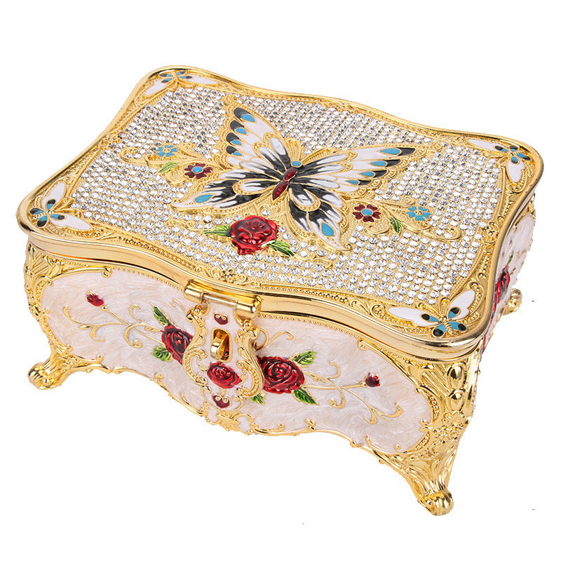 Hand Enameled Jewelry Box- Butterfly&Rose Square Box(16.5*12*8 cm/6.5*4.7*3.1 inch)