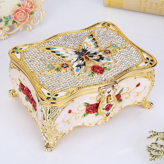 Hand Enameled Jewelry Box- Butterfly&Rose Square Box(16.5*12*8 cm/6.5*4.7*3.1 inch)