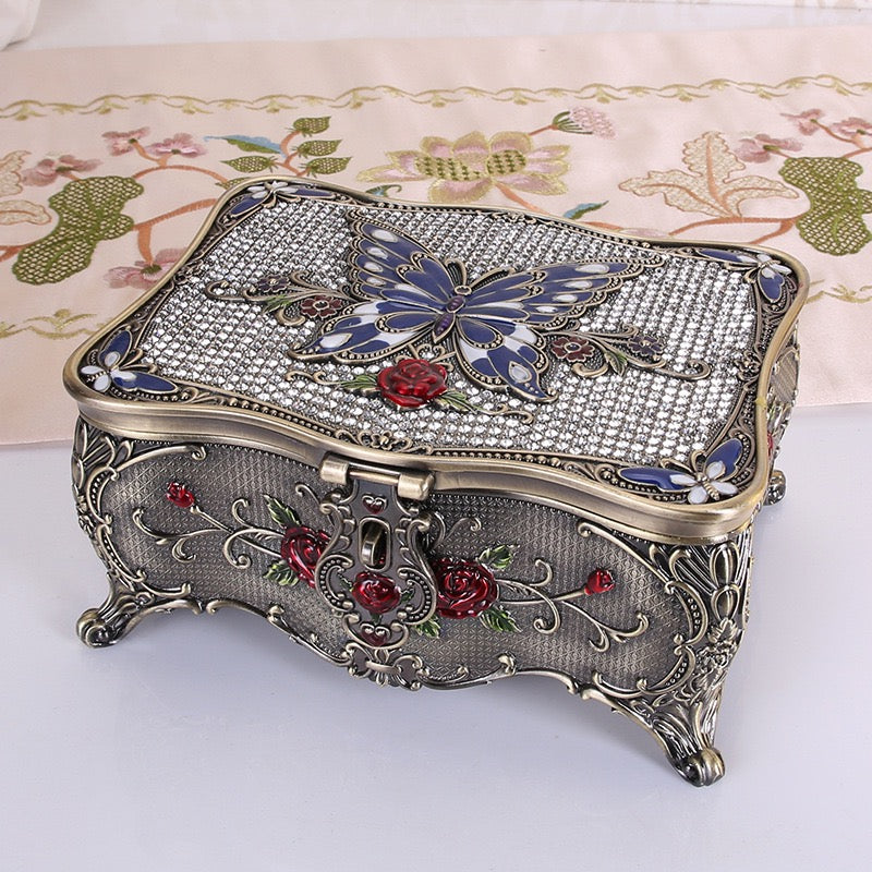 Hand Enameled Jewelry Box- Butterfly&Rose Square Box(16.5*12*8 cm/6.5*4.7*3.1 inch)