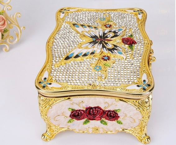 Hand Enameled Jewelry Box- Butterfly&Rose Square Box(16.5*12*8 cm/6.5*4.7*3.1 inch)