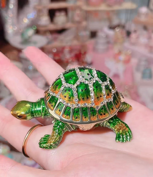 Hand Enameled Jewelry Box- Turtle(Small: 8*3 cm/3.1*1.2 inch, 0.12 kg/4.2 oz;Large: 14*5.5 cm/5.5*2.2,0.35 kg/12.3 oz)