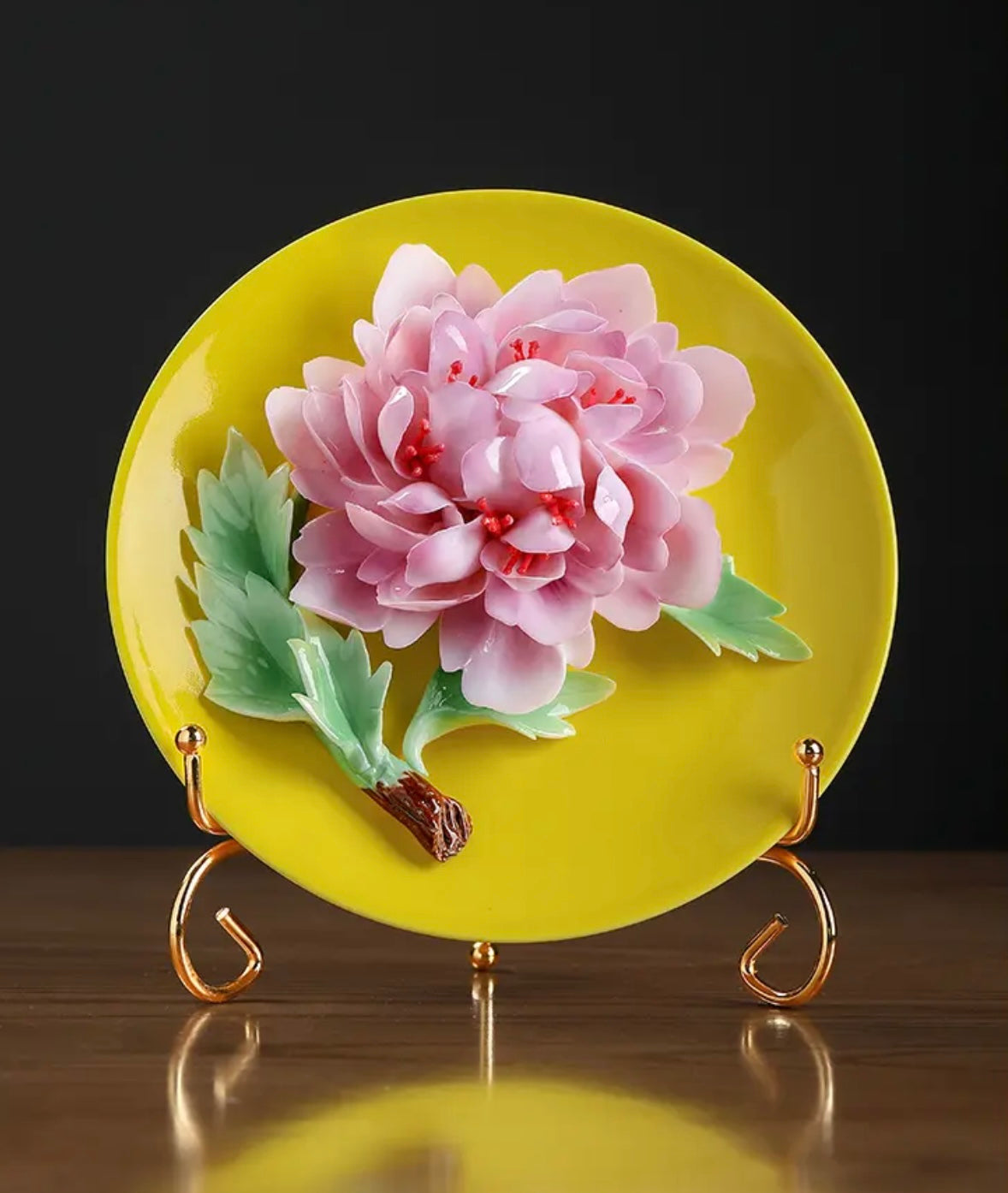 Ceramic Flower Plate Ornament- Pink Peony(18*17*11 cm/7.1*6.7*4.3 inch)