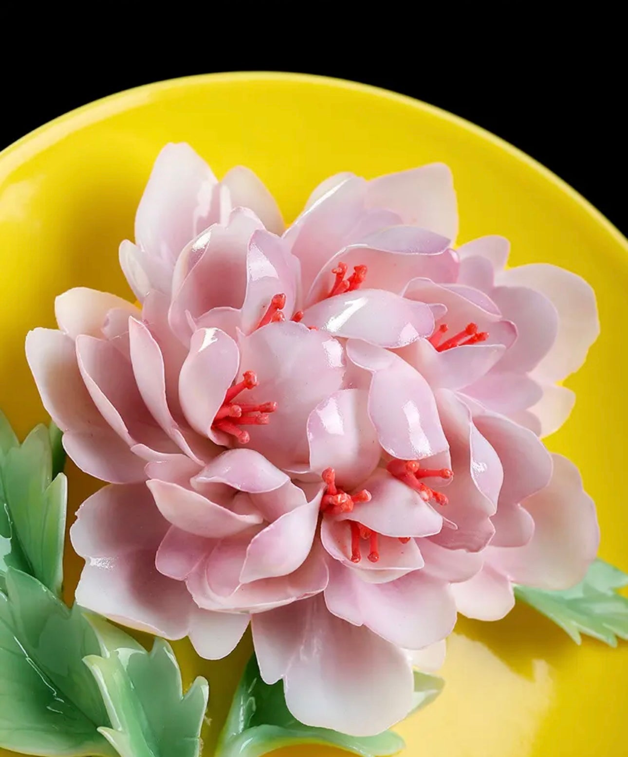 Ceramic Flower Plate Ornament- Pink Peony(18*17*11 cm/7.1*6.7*4.3 inch)