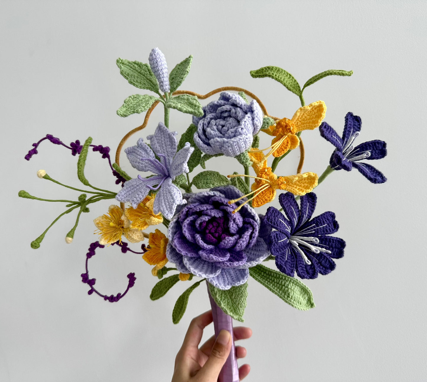 Crochet Flower(Purple&Yellow) with Fan