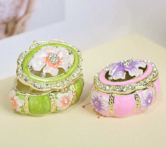 Hand Enameled Jewelry Box- Flower Box(6*5 cm/2.4*2 inch)