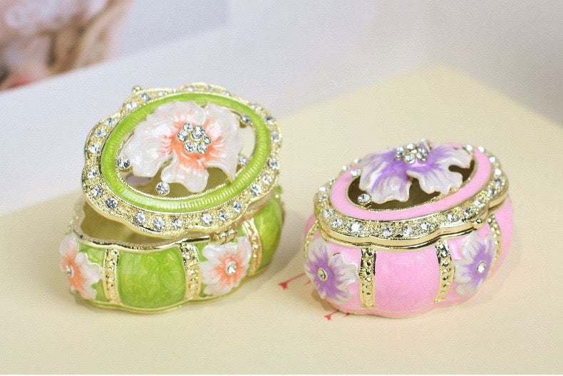 Hand Enameled Jewelry Box- Flower Box(6*5 cm/2.4*2 inch)