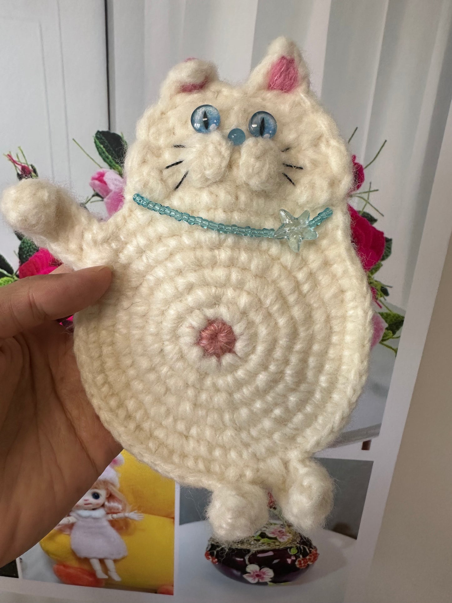 Crochet Cat Coaster(11*17 cm/4.3*6.7 inch)