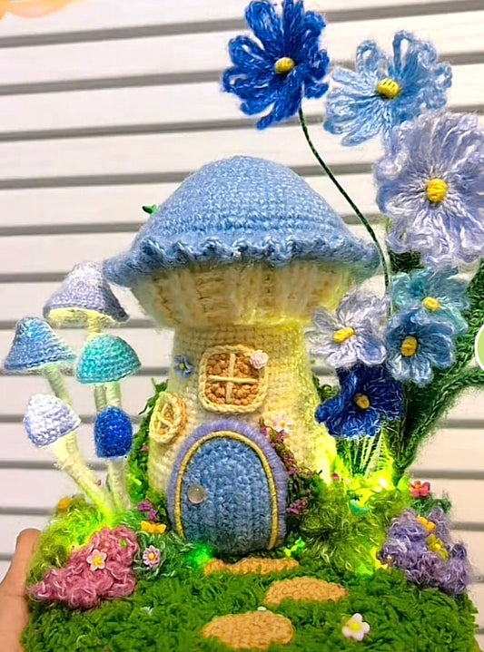 Crochet Mushroom House with Flowers/Night Lamp