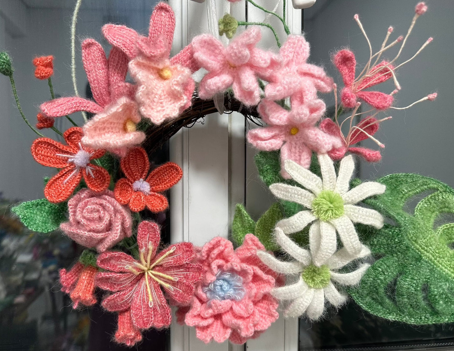 Crochet Mohair Flower with Wreath- Only 1 left in stock