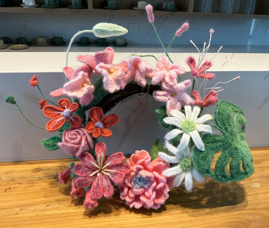 Crochet Mohair Flower with Wreath- Only 1 left in stock