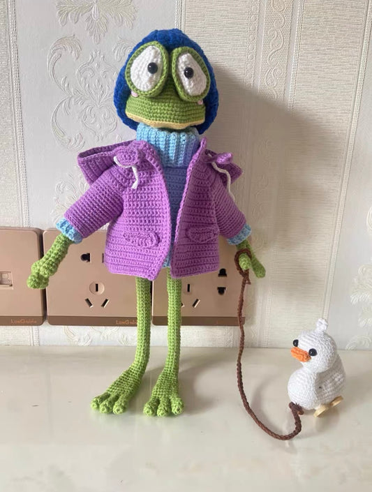 Crochet Frog with Sweater+Raincoat+Hat+Duck(30 cm/11.8 inch)
