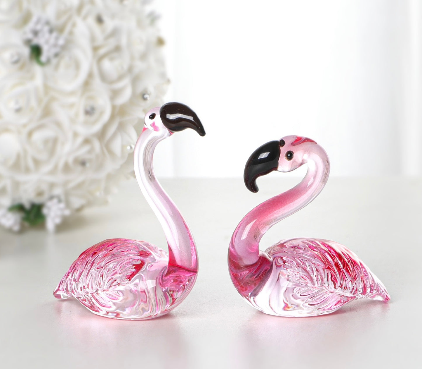 Hand Blown Glass Figurines- Flamingo (Set of 2)