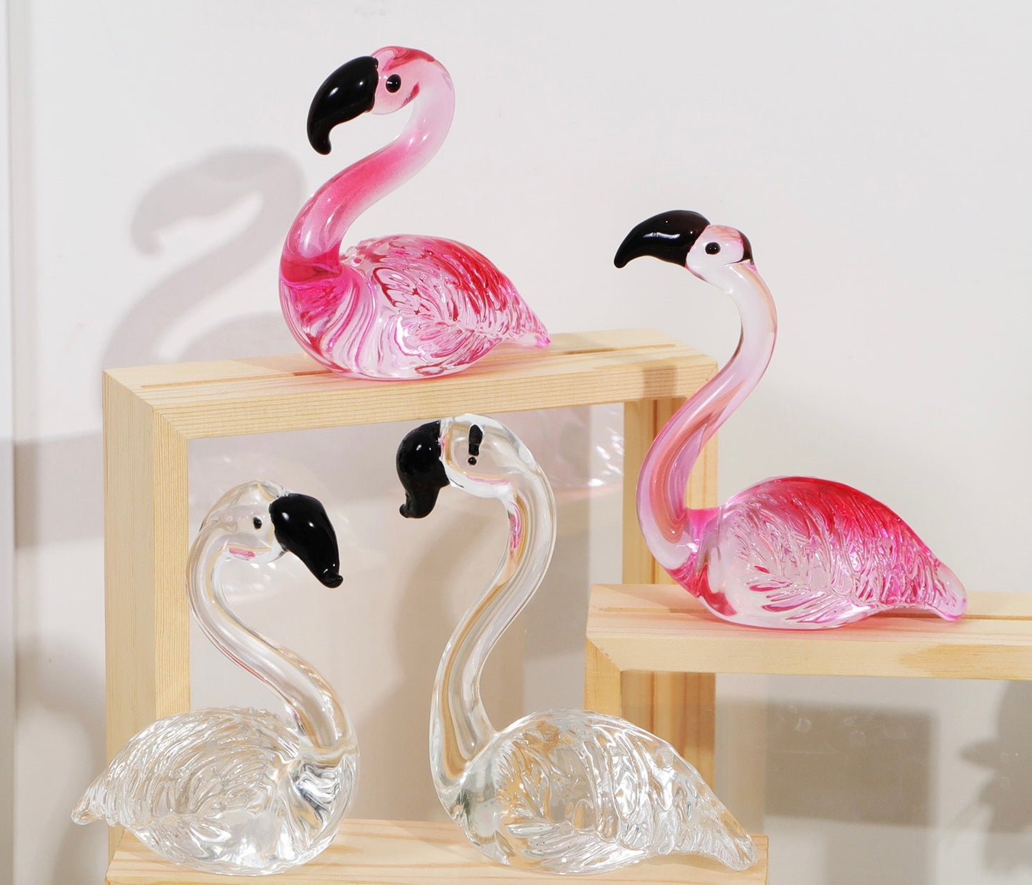 Hand Blown Glass Figurines- Flamingo (Set of 2)