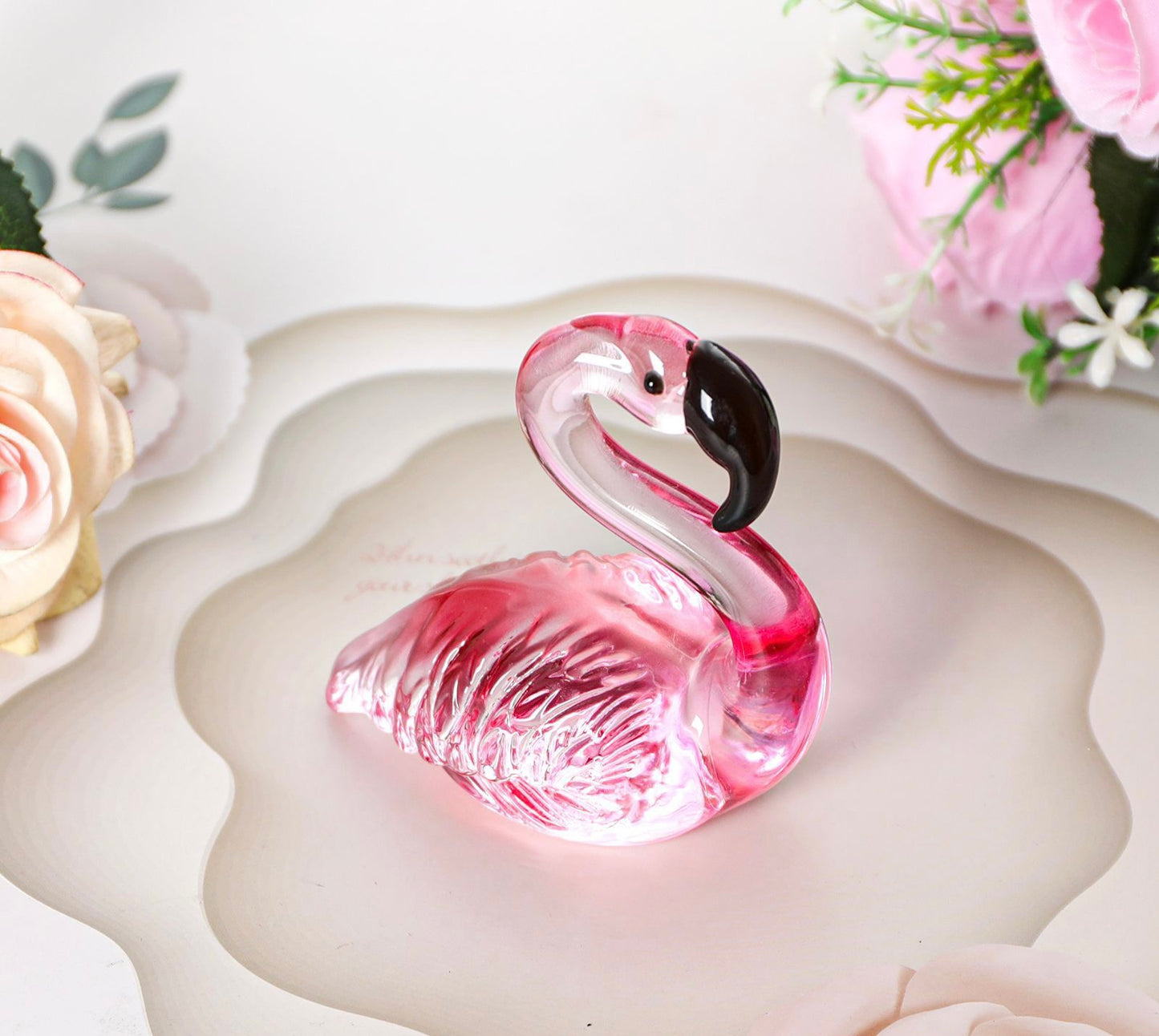 Hand Blown Glass Figurines- Flamingo (Set of 2)